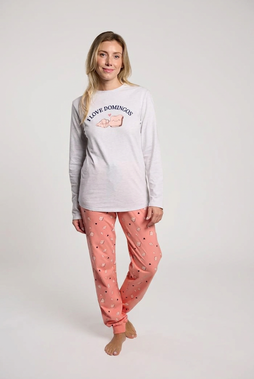 Women's long coral cotton I Love Domingos pyjamas