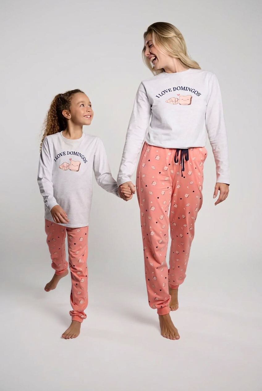 Women's long coral cotton I Love Domingos pyjamas