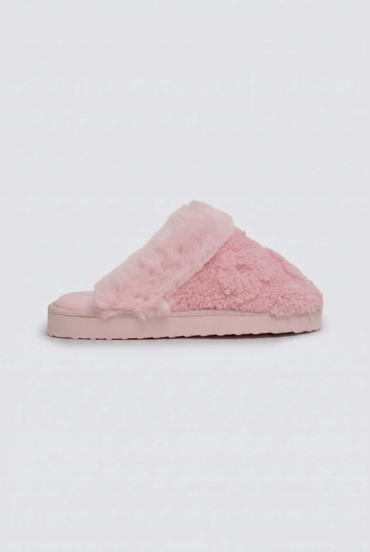 Pink soft faux-fur house slippers