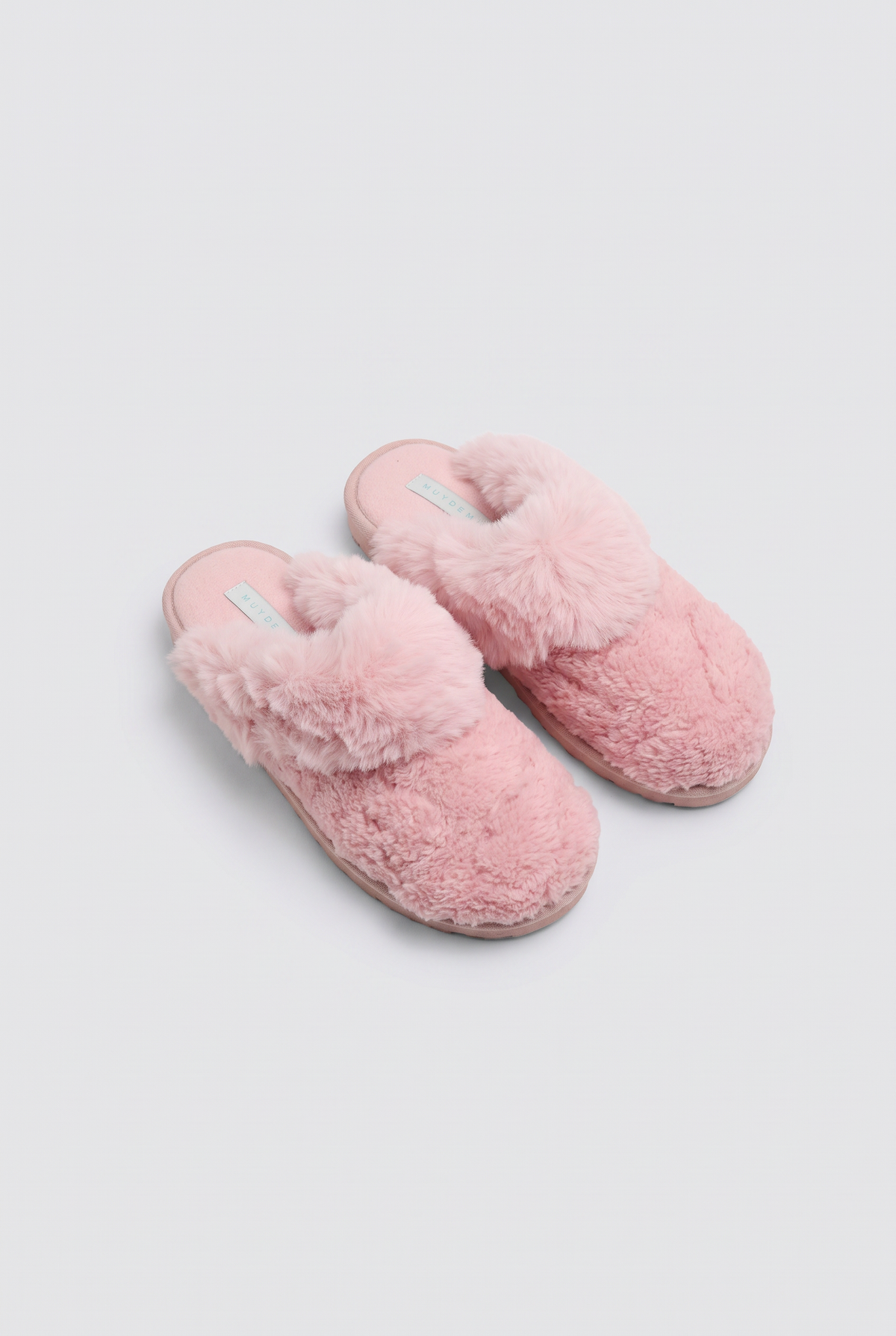 Pink soft faux-fur house slippers