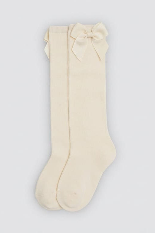 Children's long ivory socks with bow detail