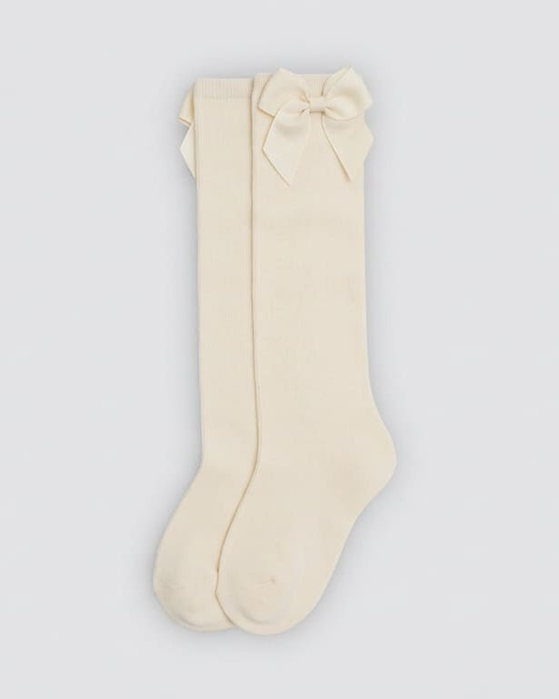 Children's long ivory socks with bow detail