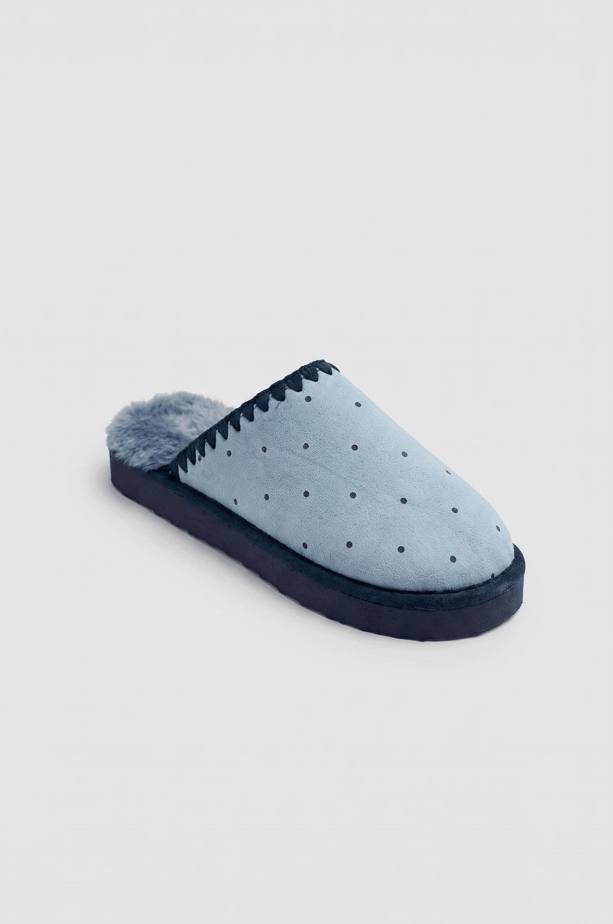 Blue polka-dot house slippers