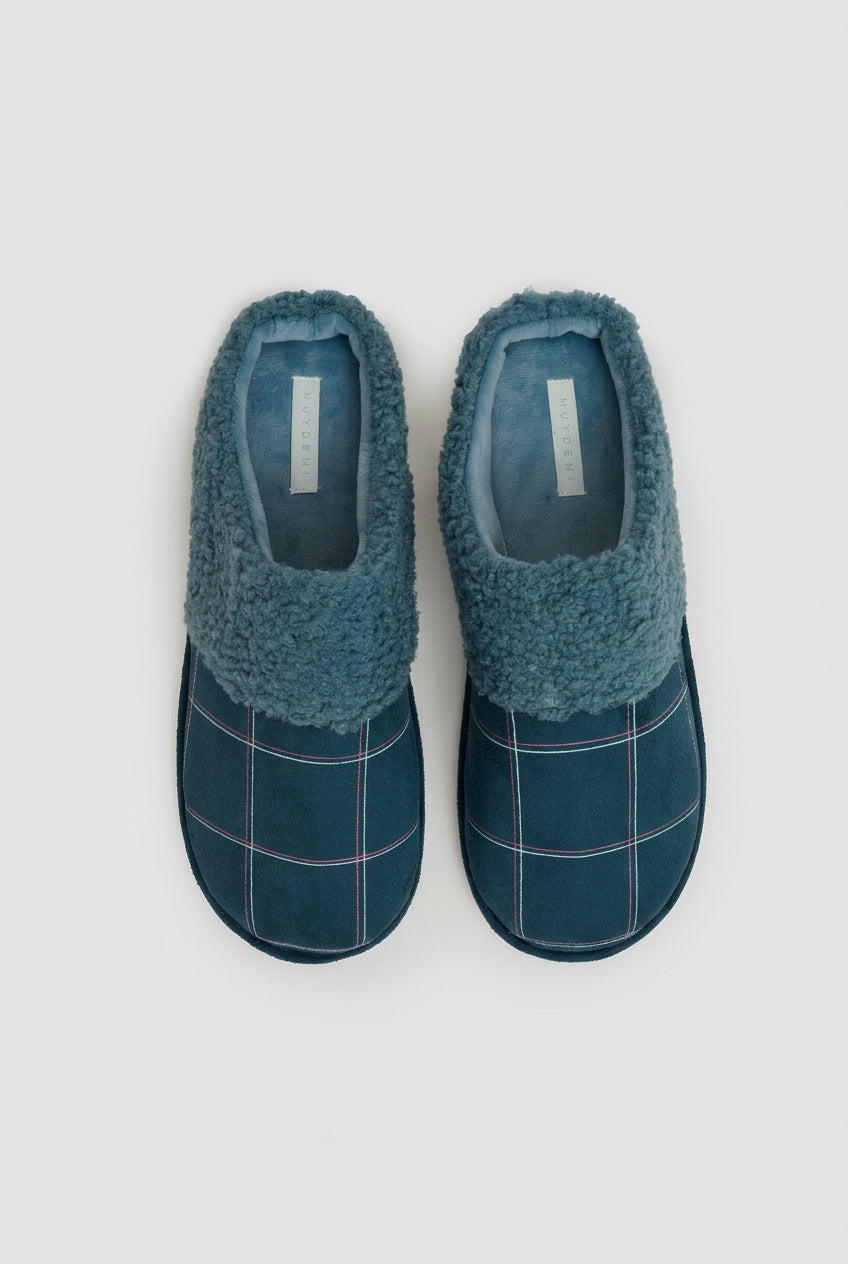 Men's striped shearling-lined house slippers