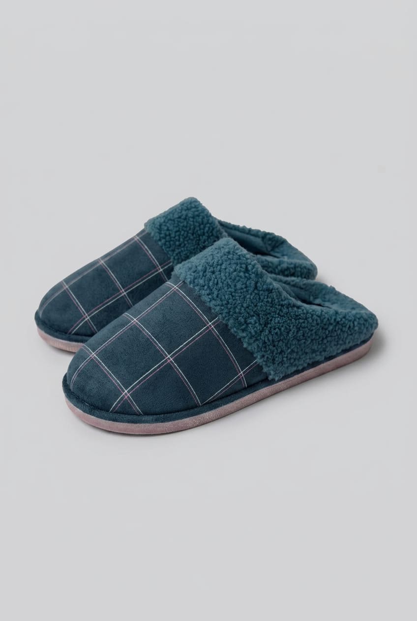 Men's striped shearling-lined house slippers