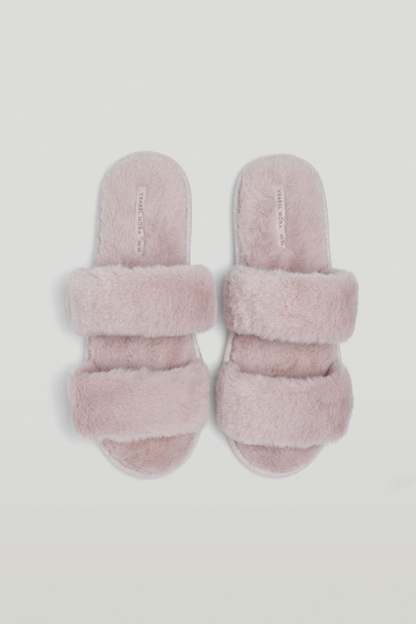 Open house slippers with fur