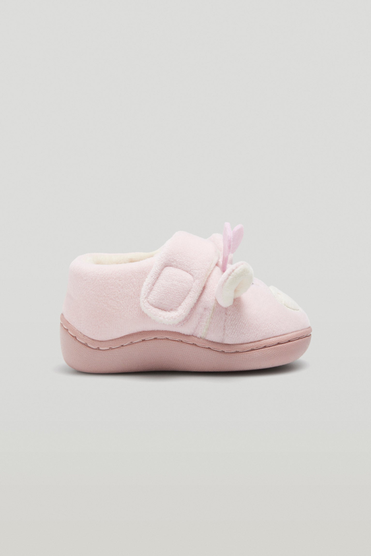 Baby house slippers with pink adhesive closure