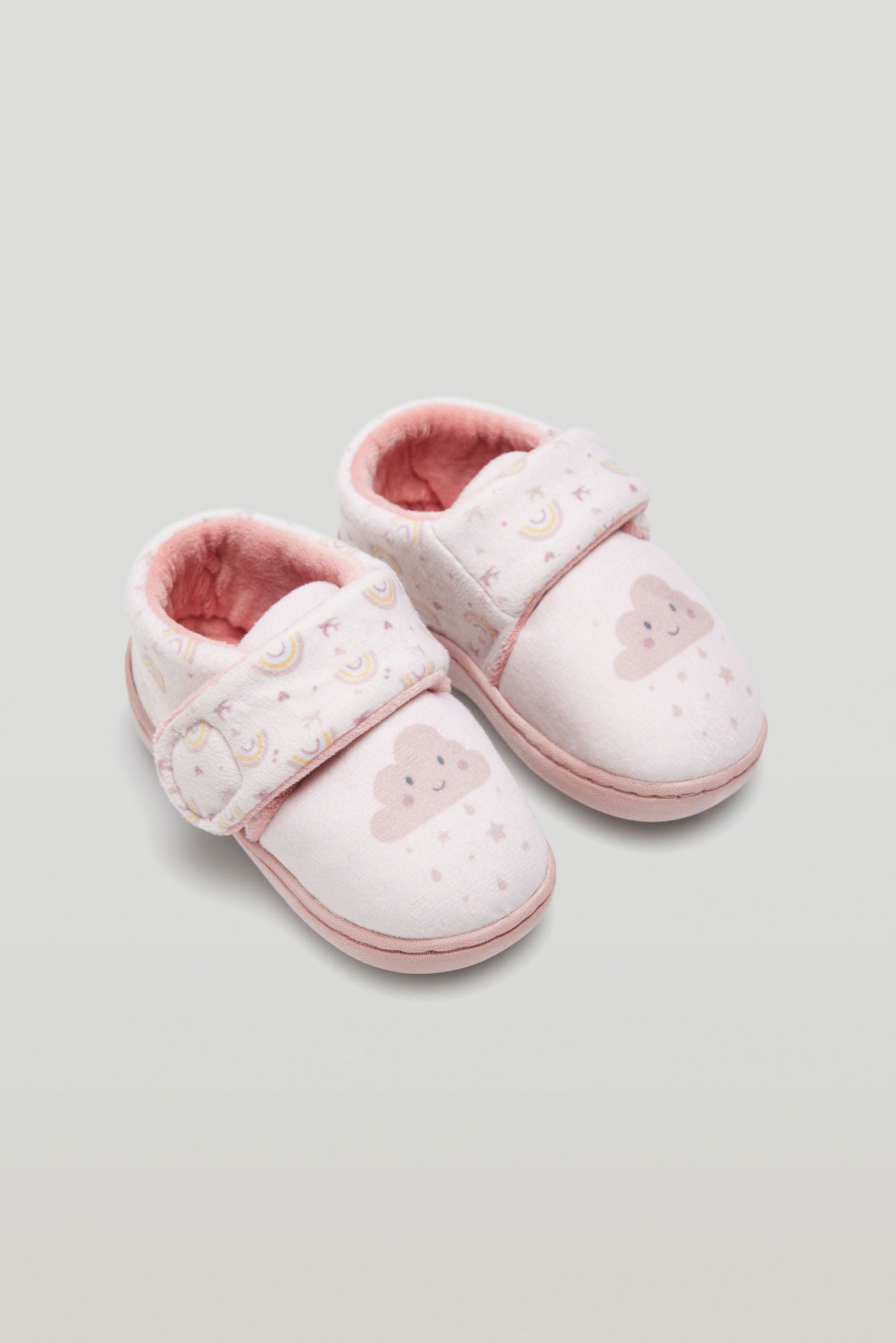 Baby house slippers with adhesive closure