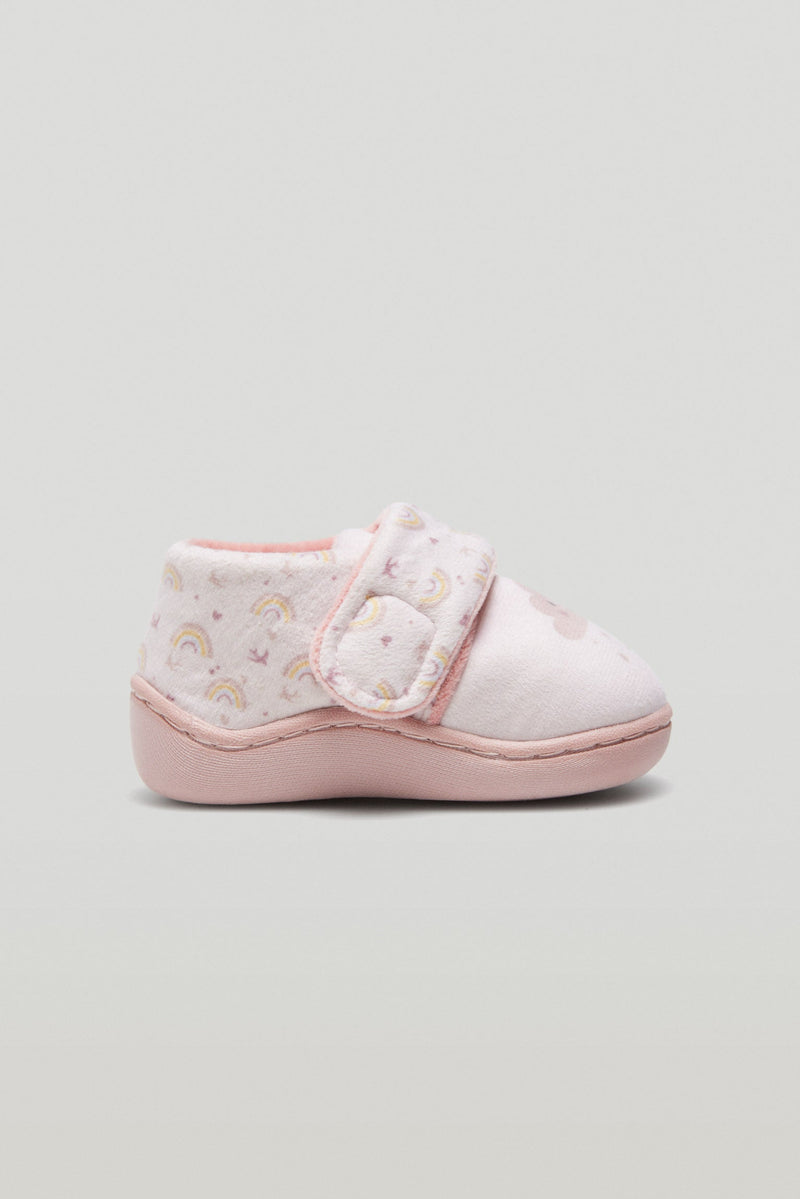 Baby house slippers with adhesive closure